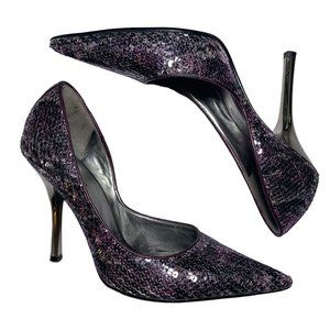 Guess Carrie Purple Sequin Metallic Glitter.Pointed Toe High Heel Stiletto Shoes